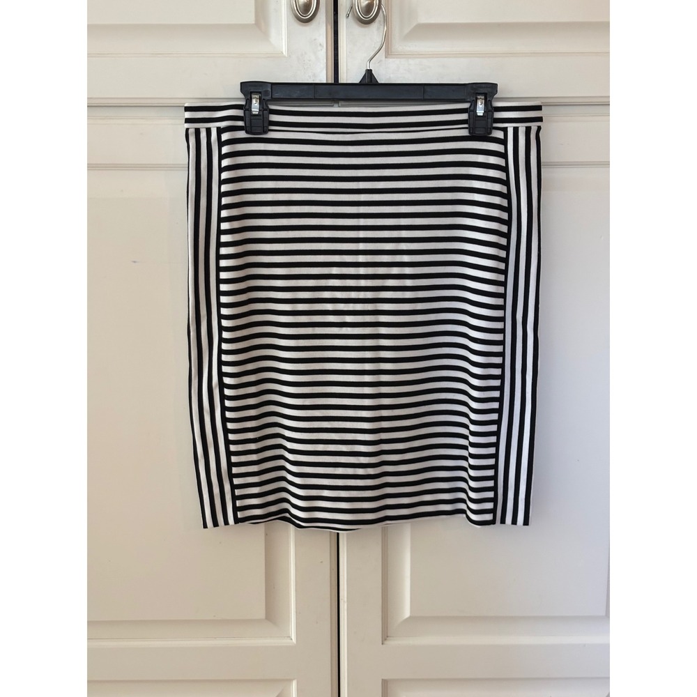 Banana Republic Womens Black White Striped Pencil Skirt Size 12 Stretch Knit